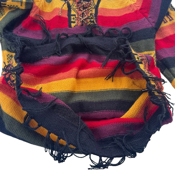 ARTESANIAS APAZA ALPACA Women’s S/M Peru Multicolor Sunset Stripe Hooded Sweater - Picture 12 of 15